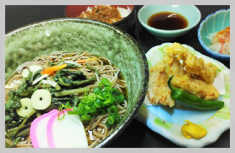 山菜そばと鶏天定食